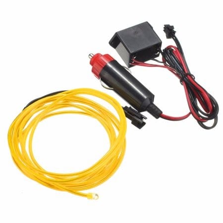 Fir neon auto electroluminiscent El Wire 2m cu lumina Galbena cu droser si mufa bricheta HID