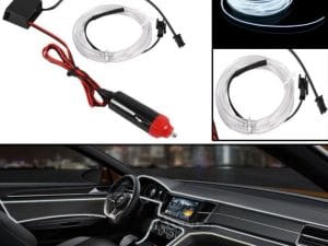 Fir neon auto electroluminiscent El Wire 2m cu lumina Alba cu droser si mufa bricheta HID