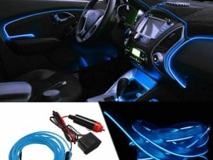 Fir neon auto electroluminiscent El Wire 2m cu lumina Albastra cu droser si mufa bricheta HID
