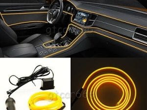Fir neon auto electroluminiscent El Wire 2m cu lumina Galbena cu droser si mufa bricheta HID