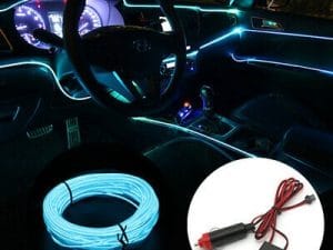 Fir neon auto electroluminiscent El Wire 2m cu lumina Ice Blue cu droser si mufa bricheta HID
