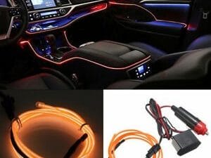 Fir neon auto electroluminiscent El Wire 2m cu lumina Portocalie cu droser si mufa bricheta HID