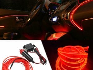 Fir neon auto electroluminiscent El Wire 2m cu lumina Rosie cu droser si mufa bricheta HID