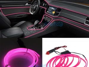 Fir neon auto electroluminiscent El Wire 2m cu lumina Roz cu droser si mufa bricheta HID