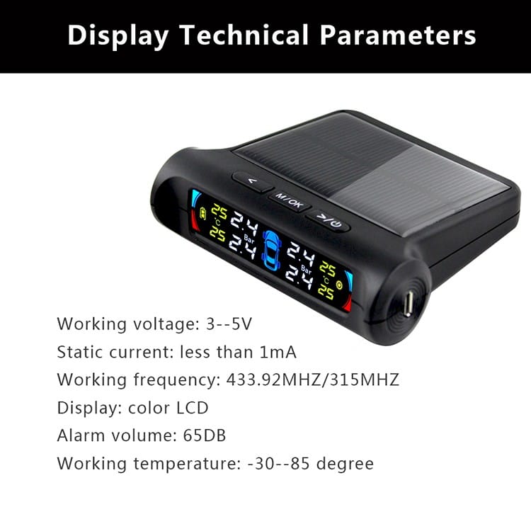 Sistem 4 senzori monitorizare presiune pneuri TPMS cu LCD si incarcare solara PREMIUM
