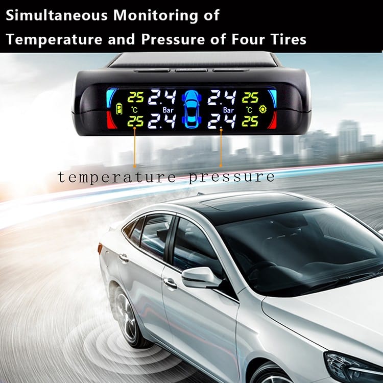 Sistem 4 senzori monitorizare presiune pneuri TPMS cu LCD si incarcare solara PREMIUM