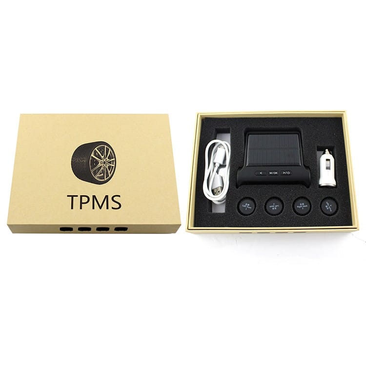 Sistem 4 senzori monitorizare presiune pneuri TPMS cu LCD si incarcare solara PREMIUM