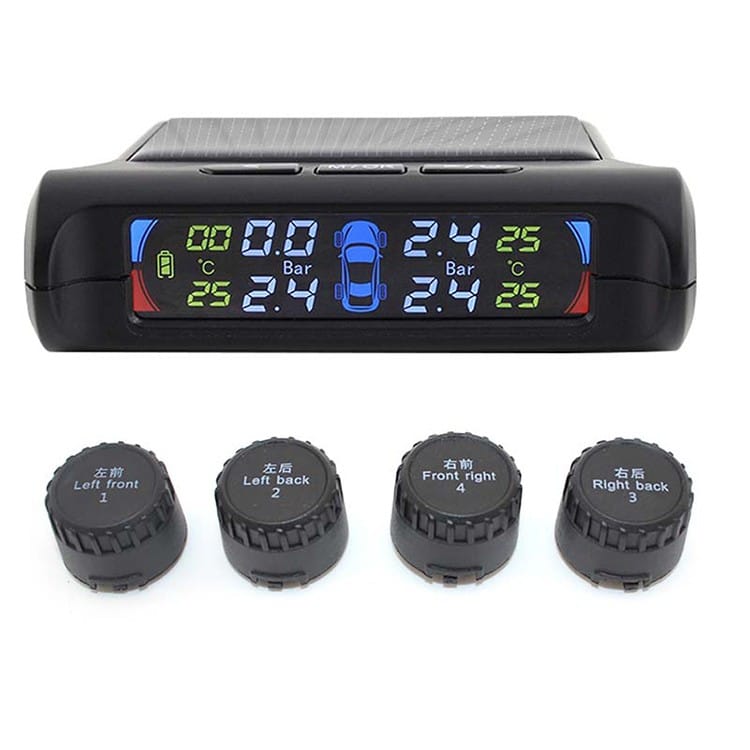 Sistem 4 senzori monitorizare presiune pneuri TPMS cu LCD si incarcare solara PREMIUM