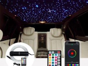 Kit Fibra Optica Plafon Instelat auto RGB-W 200 Fire 2M 0.75mm cu aplicatie pe telefon si telecomanda 200-0.75MM-2M