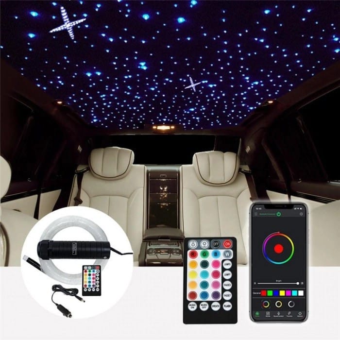 Kit Fibra Optica Plafon Instelat auto RGBW 650 Fire 2M 0.75mm cu aplicatie