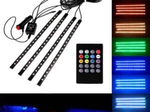 Kit 4 Lumini Ambientale RGB cu telecomanda, 12V, 18 LED, 32 cm LAL-18